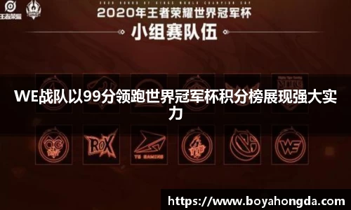 WE战队以99分领跑世界冠军杯积分榜展现强大实力